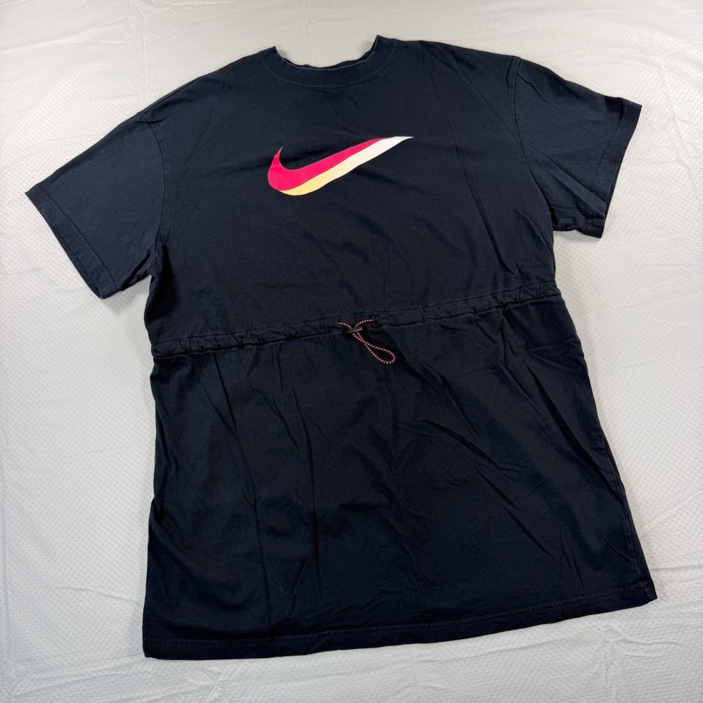 Nike Women Dress XL Black Mini T-Shirt Swoosh Logo Cinched Waist Crew Neck